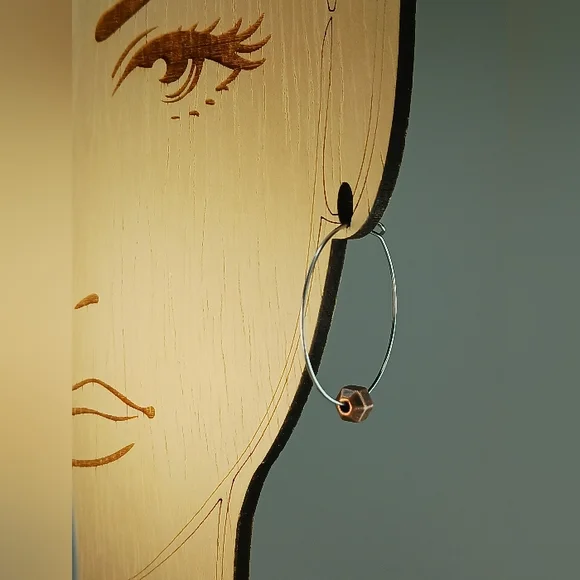 HAND CRAFTED Stainless Steel Copper Minimalist Modern Mixed Metal Hoop Earrings - Picture 4 of 5